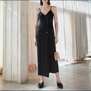Nanushka Black Midi Slip Dress with Front Buttons